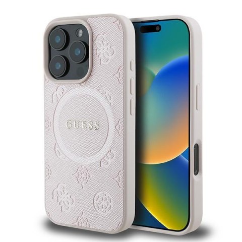 Guess nakładka do iPhone 16 Pro 6,3" GUHMP16LPSAPSMEP różowa hardcase Saffiano Peony Classic Logo MagSafe