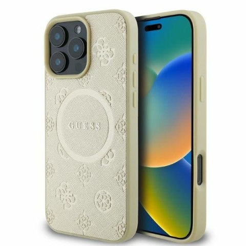 Guess nakładka do iPhone 16 Pro Max 6,9" GUHMP16XPSAPSMED złota hardcase Saffiano Peony Classic Logo MagSafe