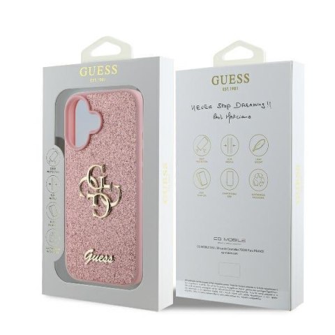 Guess nakładka Fixed Glitter Big 4G do iPhone 16 6,1" GUHCP16SHG4SGP różowa