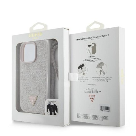Guess nakładka Leather Metal Logo Strass Crossbody do iPhone 16 Pro Max 6,9" GUHCP16XP4TDSCPP różowa