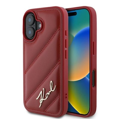 Karl Lagerfeld KLHCP16SPQDSMGR iPhone 16 6.1" czerwony/red hardcase Diagonal Quilted Script