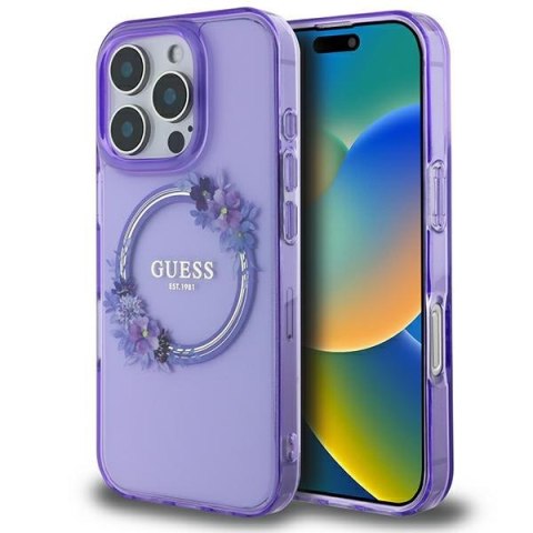 Guess GUHMP16XHFWFCU iPhone 16 Pro Max 6.9" fioletowy/purple hardcase IML Flowers Wreath MagSafe