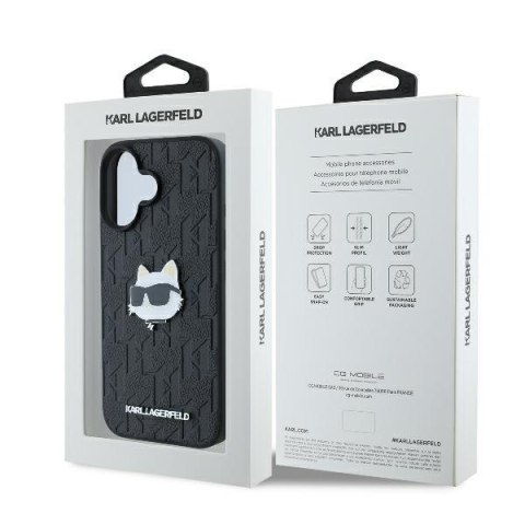 Karl Lagerfeld nakładka do iPhone 16 6,1" KLHCP16SPGKLCHPK czarna Hardcase Monogram Choupette Head Pin