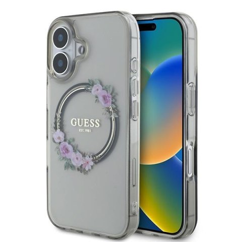 Guess nakładka do iPhone 16 6,1" GUHMP16SHFWFCK IML Flowers Wreath czarna MagSafe