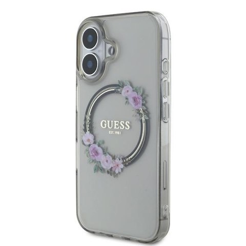 Guess nakładka do iPhone 16 6,1" GUHMP16SHFWFCK IML Flowers Wreath czarna MagSafe