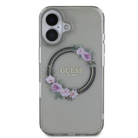 Guess nakładka do iPhone 16 6,1" GUHMP16SHFWFCK IML Flowers Wreath czarna MagSafe