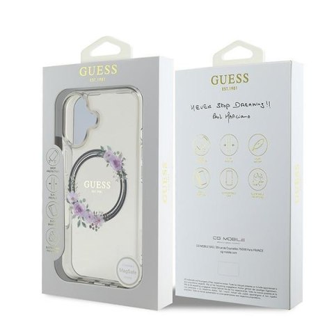 Guess nakładka do iPhone 16 6,1" GUHMP16SHFWFCK IML Flowers Wreath czarna MagSafe