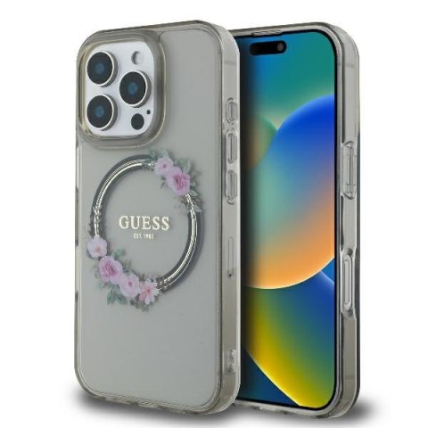 Guess nakładka do iPhone 16 Pro 6,3" GUHMP16LHFWFCK IML Flowers Wreath czarna MagSafe