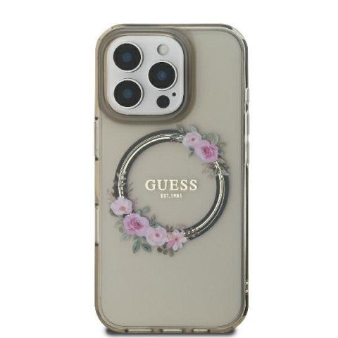 Guess nakładka do iPhone 16 Pro 6,3" GUHMP16LHFWFCK IML Flowers Wreath czarna MagSafe
