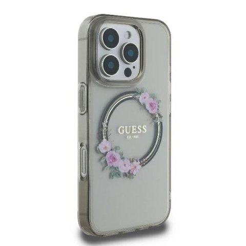 Guess nakładka do iPhone 16 Pro 6,3" GUHMP16LHFWFCK IML Flowers Wreath czarna MagSafe