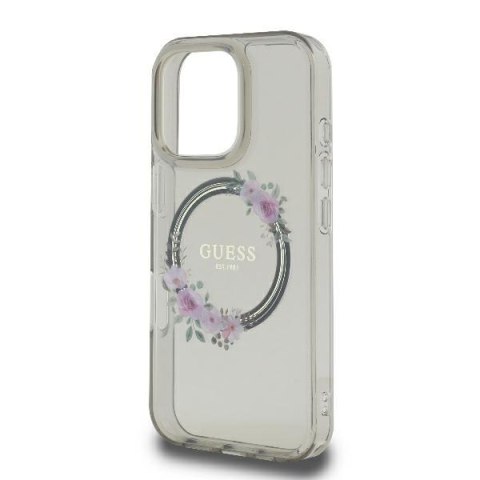 Guess nakładka do iPhone 16 Pro 6,3" GUHMP16LHFWFCK IML Flowers Wreath czarna MagSafe