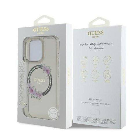 Guess nakładka do iPhone 16 Pro 6,3" GUHMP16LHFWFCK IML Flowers Wreath czarna MagSafe