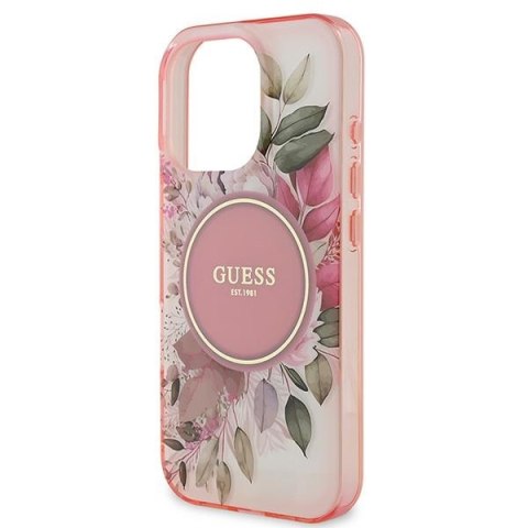 Guess GUHMP16LHFWBDCEP iPhone 16 Pro 6.3" różowy/pink hardcase IML Flower & Tonal Circle MagSafe