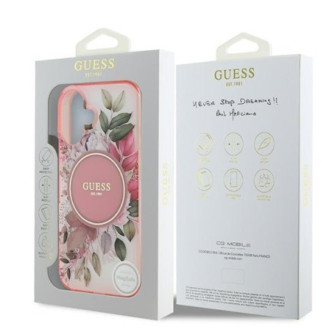 Guess GUHMP16MHFWBDCEP iPhone 16 Plus 6.7" różowy/pink hardcase IML Flower & Tonal Circle MagSafe