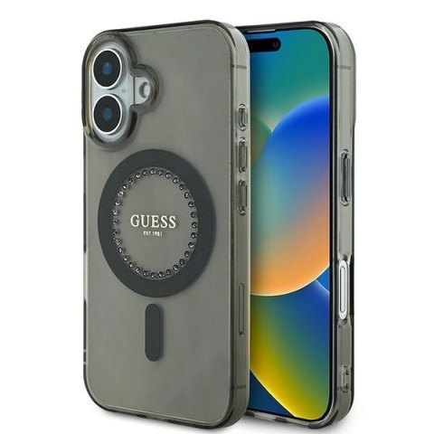 Guess GUHMP16SPFTDTEK iPhone 16 6.1" czarny/black hardcase IML Rhinestones MagSafe