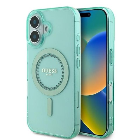 Guess GUHMP16SPFTDTEN iPhone 16 6.1" zielony/green hardcase IML Rhinestones MagSafe