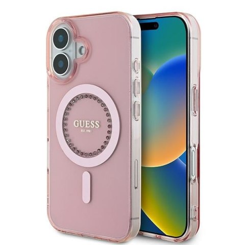 Guess GUHMP16SPFTDTEP iPhone 16 6.1" różowy/pink hardcase IML Rhinestones MagSafe