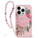 Guess GUHMP16XHFWBRCESP iPhone 16Pro Max 6.9" różowy/pink hardcase IML Flowers With Pearl Strap MagSafe