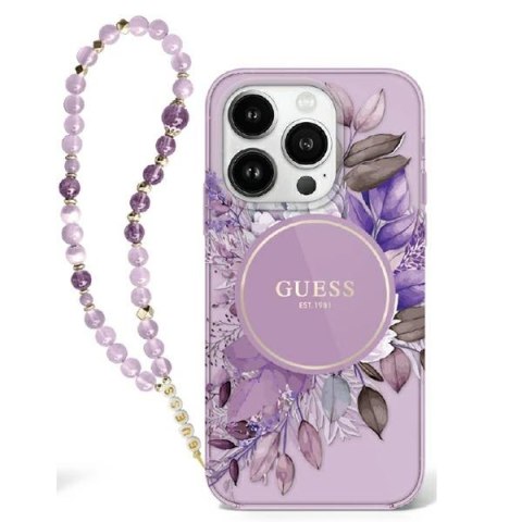 Guess GUHMP16XHFWBRCESU iPhone 16Pro Max 6.9" fioletowy/purple hardcase IML Flowers With Pearl Strap MagSafe