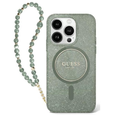 Guess GUHMP16XHGCRELSA iPhone 16 Pro Max 6.9" zielony/green hardcase hardcase IML Glitter With Pearl Strap MagSafe