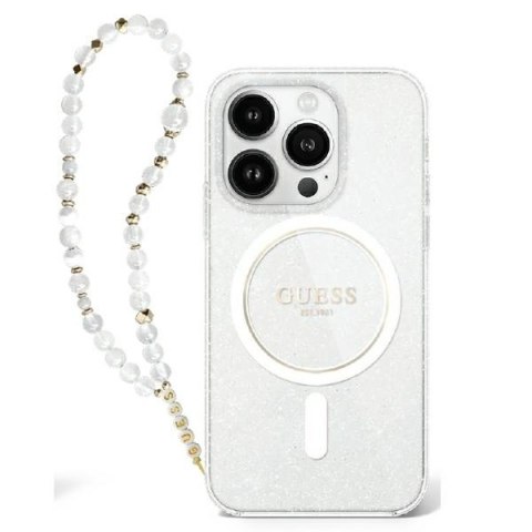 Guess GUHMP16XHGCRELST iPhone 16 Pro Max 6.9" przeźroczysty/transparent hardcase IML Glitter With Pearl Strap MagSafe