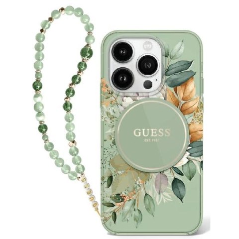 Guess GUHMP16LHFWBRCESN iPhone 16 Pro 6.3" zielony/green hardcase IML Flowers With Pearl Strap MagSafe