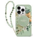 Guess GUHMP16SHFWBRCESN iPhone 16 6.1" zielony/green hardcase IML Flowers With Pearl Strap MagSafe