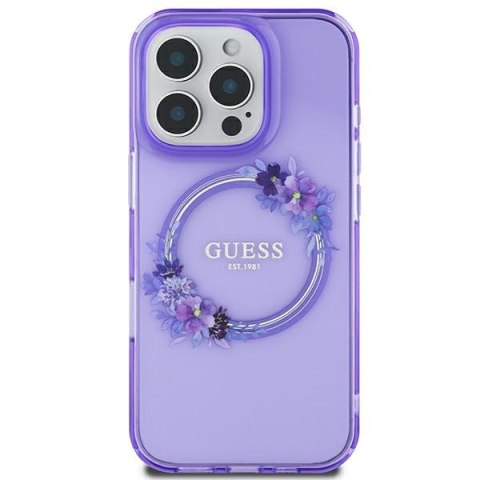 Guess GUHMP16SHFWFCU iPhone 16 6.1" fioletowy/purple hardcase IML Flowers Wreath MagSafe