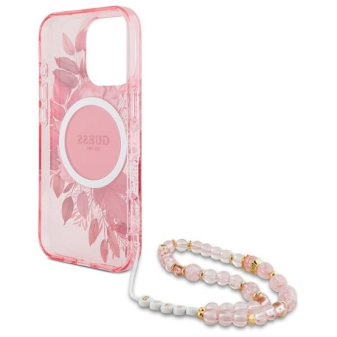Guess GUHMP16XHFWBRCESP iPhone 16Pro Max 6.9" różowy/pink hardcase IML Flowers With Pearl Strap MagSafe