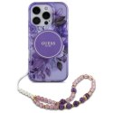 Guess GUHMP16XHFWBRCESU iPhone 16Pro Max 6.9" fioletowy/purple hardcase IML Flowers With Pearl Strap MagSafe