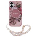 Guess GUHMP16MHFWBRCESP iPhone 16 Plus 6.7" różowy/pink hardcase IML Flowers With Pearl Strap MagSafe