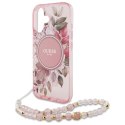 Guess GUHMP16MHFWBRCESP iPhone 16 Plus 6.7" różowy/pink hardcase IML Flowers With Pearl Strap MagSafe