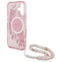 Guess GUHMP16MHFWBRCESP iPhone 16 Plus 6.7" różowy/pink hardcase IML Flowers With Pearl Strap MagSafe