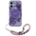 Guess GUHMP16MHFWBRCESU iPhone 16 Plus 6.7" fioletowy/purple hardcase IML Flowers With Pearl Strap MagSafe