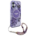 Guess GUHMP16MHFWBRCESU iPhone 16 Plus 6.7" fioletowy/purple hardcase IML Flowers With Pearl Strap MagSafe