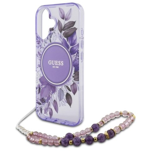 Guess GUHMP16MHFWBRCESU iPhone 16 Plus 6.7" fioletowy/purple hardcase IML Flowers With Pearl Strap MagSafe