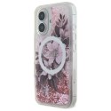 Guess GUHMP16SLFMWTP iPhone 16 6.1" różowy/pink hardcase Liquid Glitter Flower MagSafe