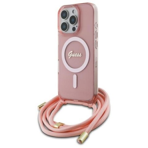 Guess GUHMP16XHCTSGNSP iPhone 16 Pro Max 6.9" różowy/pink hardcase Crossbody Cord Script MagSafe