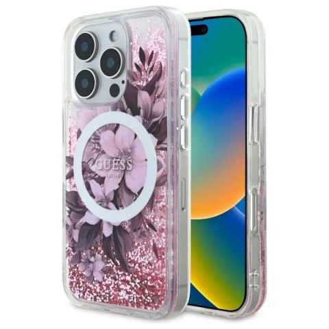 Guess GUHMP16LLFMWTP iPhone 16 Pro 6.3" różowy/pink hardcase Liquid Glitter Flower MagSafe