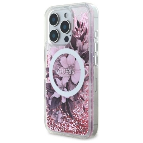 Guess GUHMP16LLFMWTP iPhone 16 Pro 6.3" różowy/pink hardcase Liquid Glitter Flower MagSafe