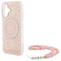 Guess GUHMP16MHCPOFPP iPhone 16 Plus 6.7" różowy/pink hardcase IML Flowers Allover Electro With Pearl Strap MagSafe