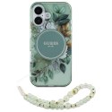 Guess GUHMP16SHFWBRCESN iPhone 16 6.1" zielony/green hardcase IML Flowers With Pearl Strap MagSafe