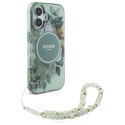 Guess GUHMP16SHFWBRCESN iPhone 16 6.1" zielony/green hardcase IML Flowers With Pearl Strap MagSafe