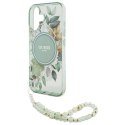 Guess GUHMP16SHFWBRCESN iPhone 16 6.1" zielony/green hardcase IML Flowers With Pearl Strap MagSafe