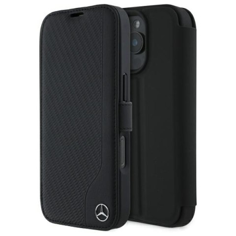 Mercedes MEBKP16X23RBGVK iPhone 16 Pro Max 6.9" czarny/black bookcase Leather Wood Imitation