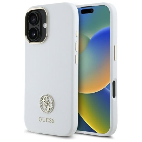 Guess GUHCP16SM4DGPH iPhone 16 6.1" biały/white hardcase Silicone Logo Strass 4G