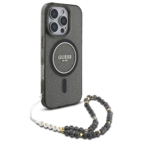 Guess GUHMP16LHGCRELSK iPhone 16 Pro 6.3" czarny/czarny hardcase IML Glitter With Pearl Strap MagSafe
