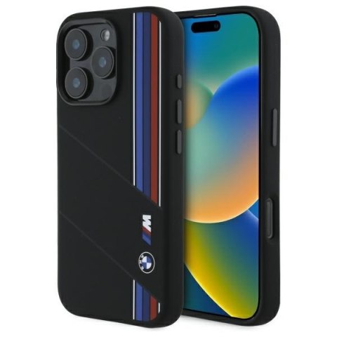 BMW BMHMP16L23SCUK iPhone 16 Pro 6.3" czarny/black hardcase Silicone Cut Tricolor Lines MagSafe