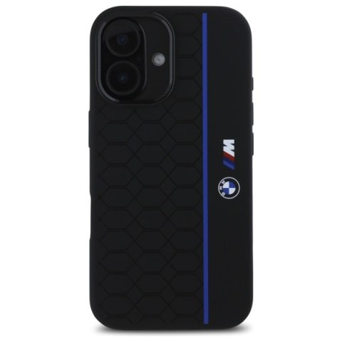 BMW BMHMP16S23SHEB iPhone 16 6.1" czarny/black hardcase Silicone Hexagon Blue Line MagSafe