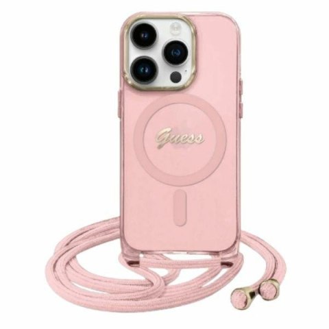 Guess GUHMP16SHCTSGNSP iPhone 16 6.1" różowy/pink hardcase Crossbody Cord Script MagSafe